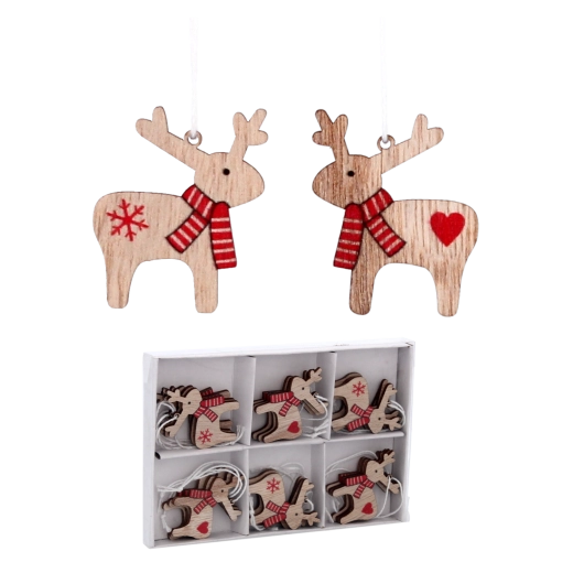 Zestaw 18 drewnianych świątecznych ozdób reniferów CHOMIK