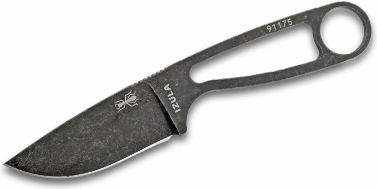 Nóż na szyję ESEE IZULA Black, stal węglowa 1095, Stonewash, czarne etui