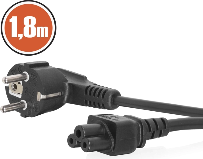 Kabel zasilający do laptopa IEC C5 z wtyczką kątową, 1,8 m