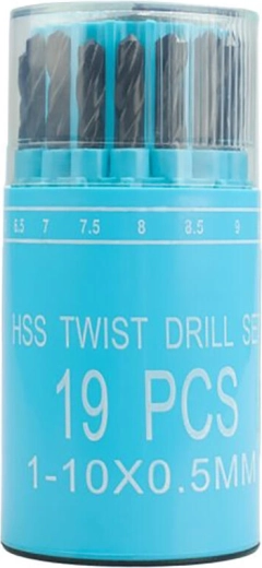 Zestaw wierteł HSS do metalu 1,0–10,0 mm, 19 sztuk