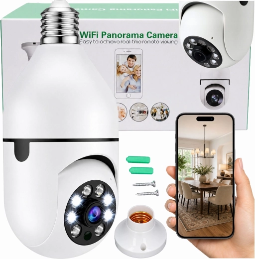 Bezprzewodowa kamera IP Wi‑Fi w kształcie żarówki E27 30 W do monitoringu domu – 1 sztuka