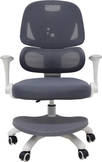 Ergonomiczne dziecięce krzesło obrotowe do biurka z podnóżkiem, szare