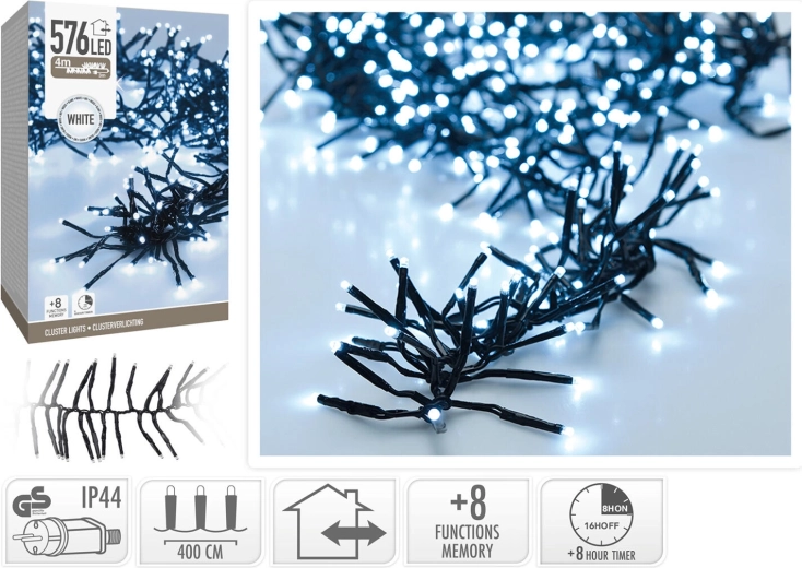Świąteczne oświetlenie LED 4 m, 576 diod LED, zimna biel