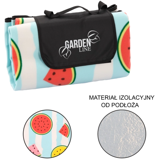 Koc piknikowy 200 × 200 cm z izolacją i owocowym wzorem