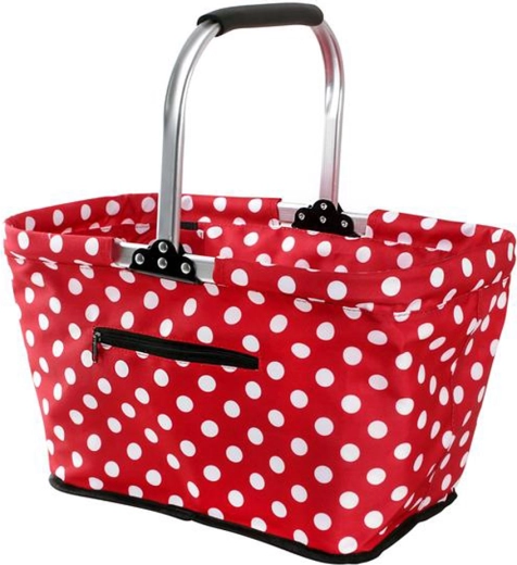 Składany koszyk zakupowy TORO, czarny w białe kropki