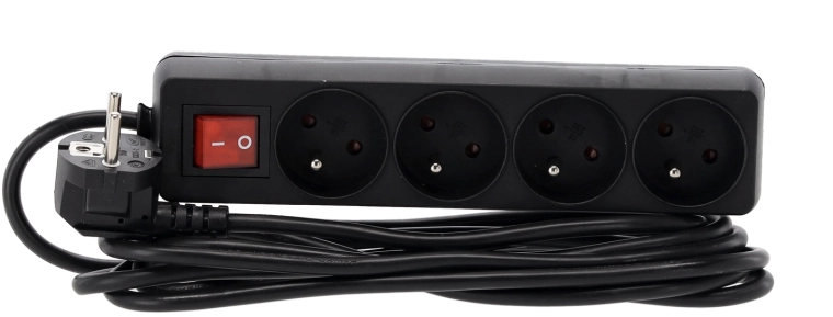 Listwa przeciwprzepięciowa z wyłącznikiem, 4 gniazda, 3 m, czarna