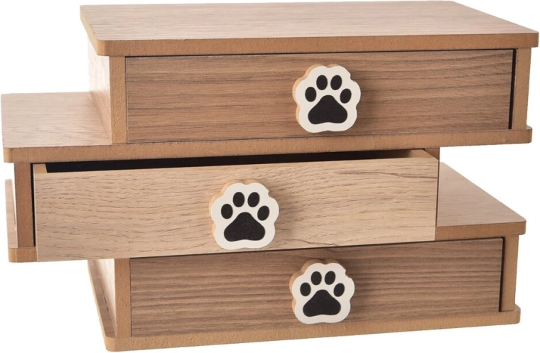 Drewniany organizer z 3 szufladkami Lovely Cat