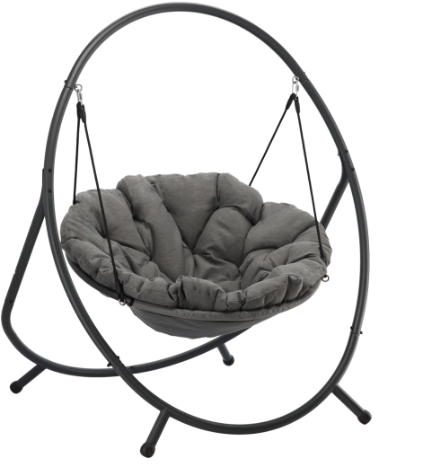 Wiszący fotel Patio z ciemnoszarym obiciem i szarą ramą