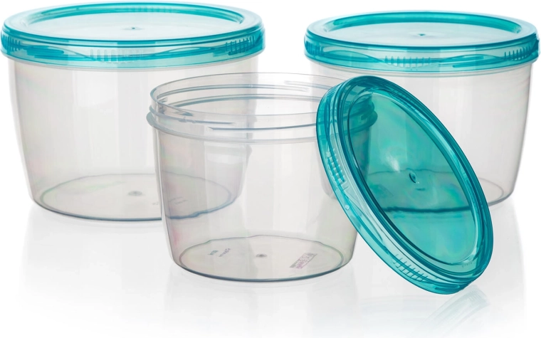 Zestaw okrągłych plastikowych pojemników na żywność 3 szt. ACASSA (600, 880 i 1180 ml)