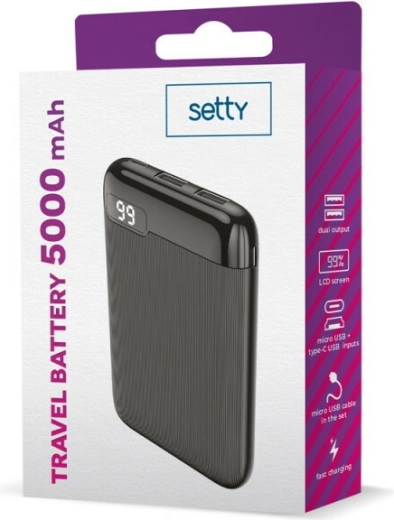Powerbank Setty 5000 mAh z wyświetlaczem LCD
