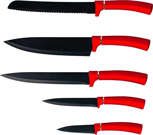 Zestaw noży kuchennych Kitchisimo z powłoką nieprzywierającą, 5 szt., czerwony