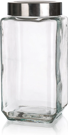 Szklany kwadratowy pojemnik AKCENT 1 l z pokrywką ze stali nierdzewnej