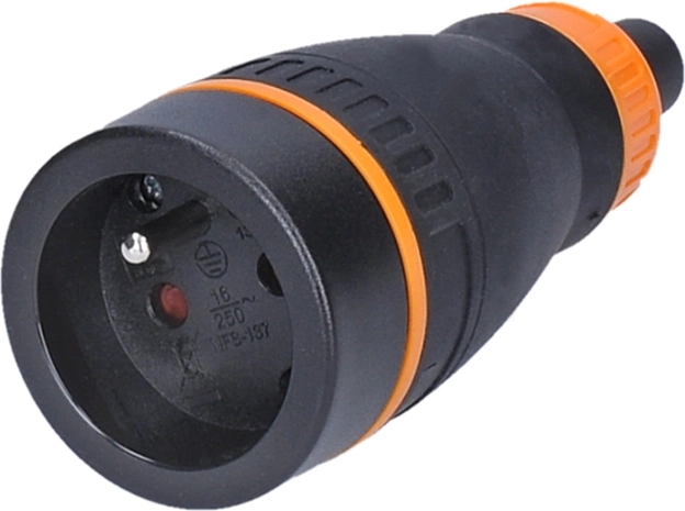 Solight prosta złączka gniazdowa do wilgotnych warunków IP40/IP44 czarno-pomarańczowa - 1 sztuka