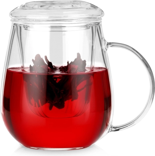 Szklany kubek z sitkiem i pokrywką 530 ml