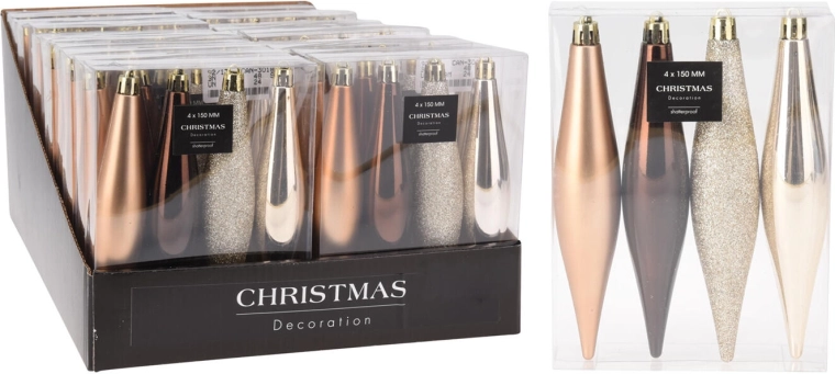 Bombki świąteczne sople 15 cm, mix brązowo-złoty, 4 szt.