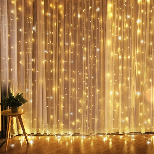 Solight LED świąteczna kurtyna okienna srebrna 300 mini LED z timerem, 8 funkcji, USB