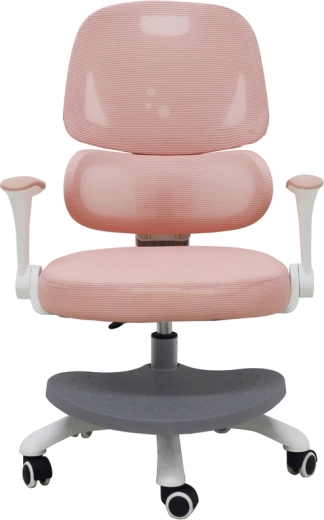 Ergonomiczne dziecięce obrotowe krzesło do biurka z podnóżkiem, różowe