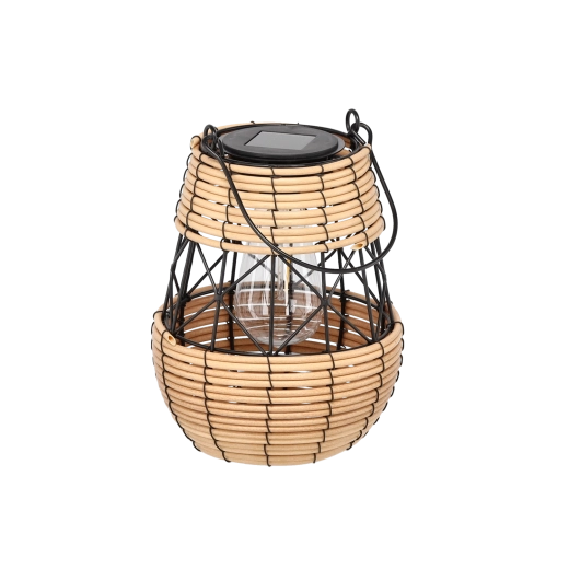 Solarny metalowy lampion latarenka czarno‑beżowy 23 cm
