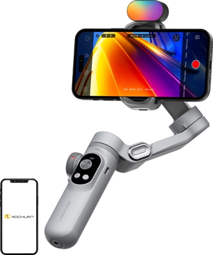 Aochuan Smart X Pro 3-osiowy stabilizator do telefonu z oświetleniem RGB (szary)