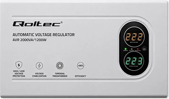 Qoltec automatyczny stabilizator napięcia AVR 2000VA / 1200W z transformatorem toroidalnym