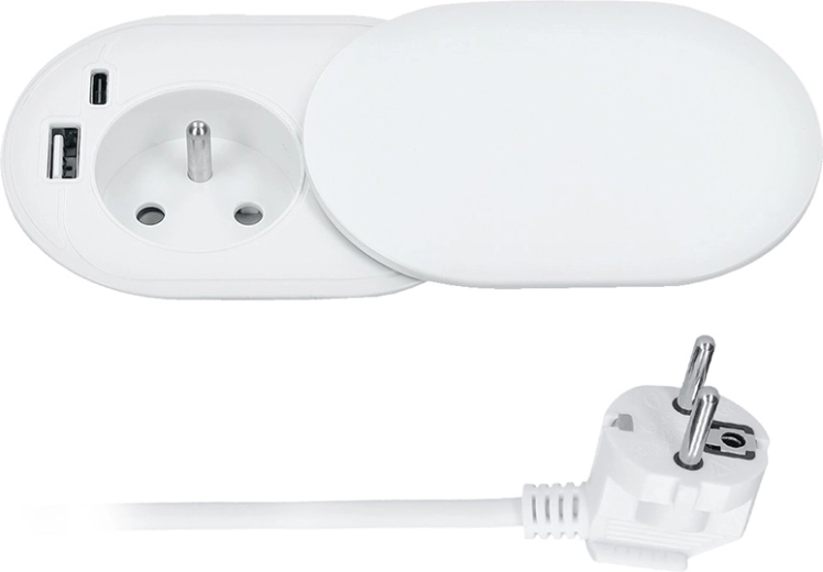 Solight gniazdo wpuszczane 230 V z USB-A i USB-C (20 W PD), przesuwna pokrywka, 2 m, matowa biel