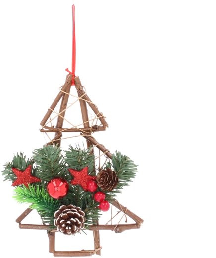 Drewniana wisząca świąteczna dekoracja w kształcie choinki z szyszkami 25 cm