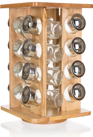 Zestaw przypraw BRILLANTE ze szklanymi pojemnikami i obrotowym drewnianym stojakiem, 16 szt.