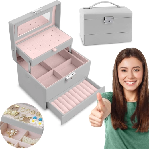 Szkatułka na biżuterię MASSIDO MS-704 – szara