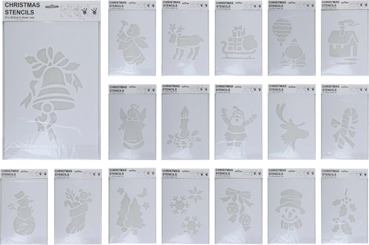 Świąteczna szablona z PVC 35 × 22 cm, biała, mix dekorów