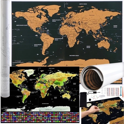 Mapa świata do zdrapywania z flagami i akcesoriami