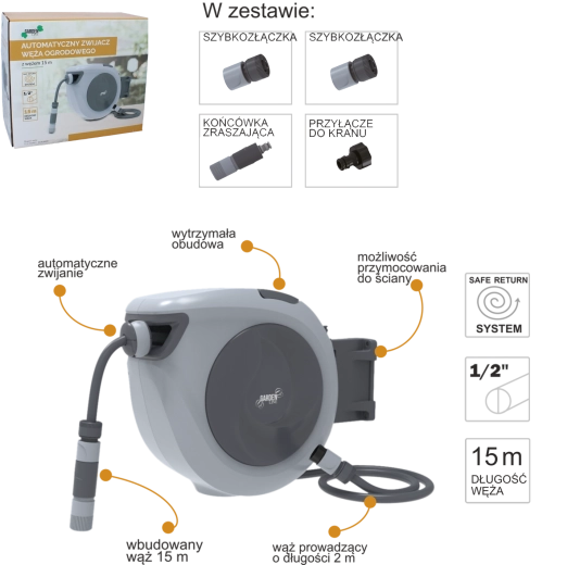 Automatyczna zwijarka do węża ogrodowego 15 m