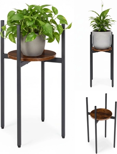 stojak na kwiaty loft ModernHome z metalową konstrukcją i drewnianą półką