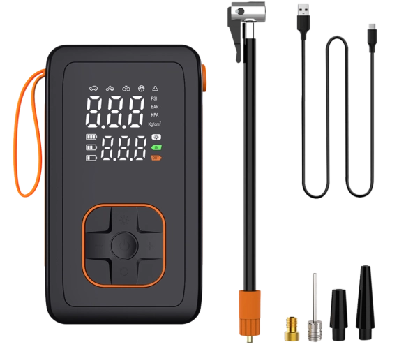 Przenośna akumulatorowa pompka i powerbank 7,4 V do auta, roweru i piłek