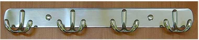 Wieszak ścienny z czterema podwójnymi haczykami CYRIL, chrom