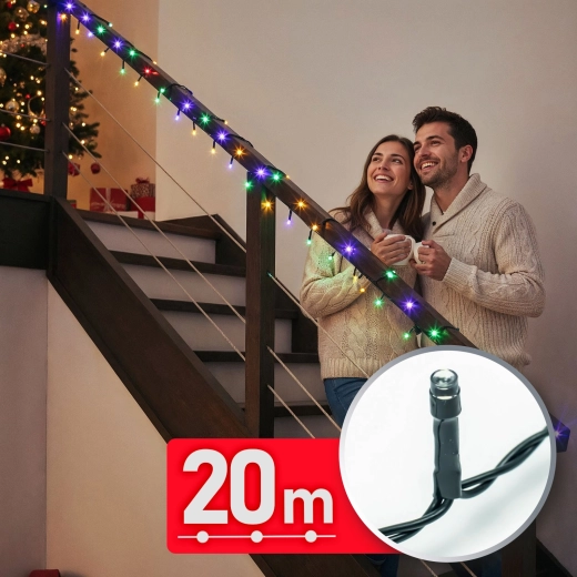 Kolorowy łańcuch świetlny LED 20 m, 400 diod LED z zielonym przewodem