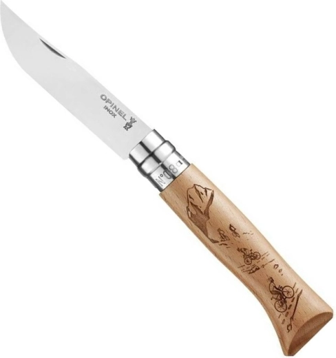Nóż składany OPINEL N°08 Gravure Sport Velo, drewno bukowe, 8,5 cm