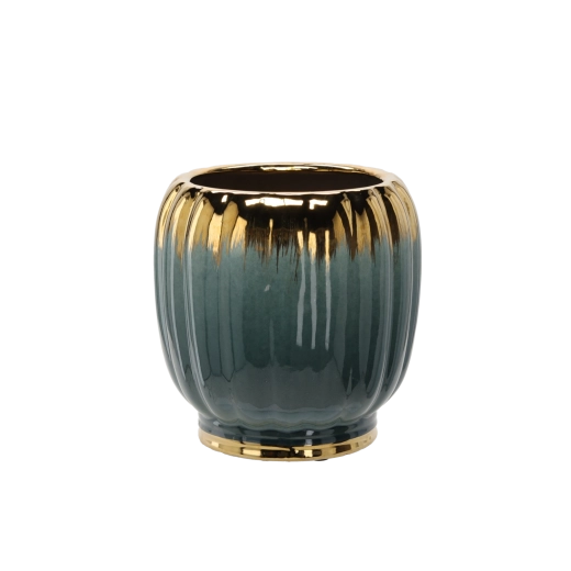 Ceramiczna osłonka na doniczkę 28 × 28 × 28,5 cm złoto-zielona