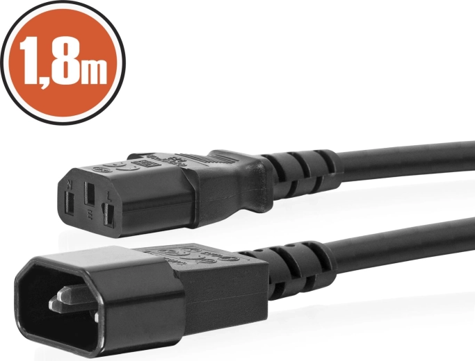 Sieciowy kabel zasilający IEC C13 do IEC C14, 1,8 m