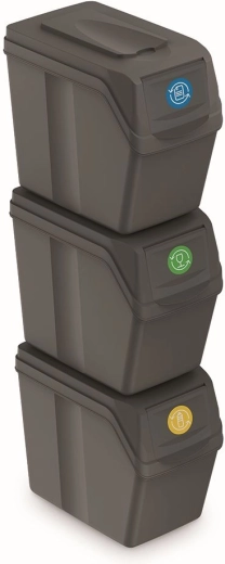 Zestaw 3 koszy do segregacji odpadów SORTIBOX, 3×20 l, szary kamień