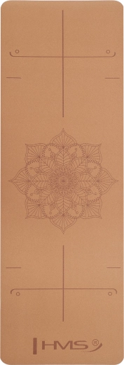 Korkowa mata do jogi HMS YM11 z wodoodporną powierzchnią i liniami wyrównującymi