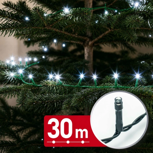 Łańcuch świetlny LED 30 m, 600 LED, zimna biel, zielony kabel