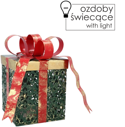 Metalowa świąteczna dekoracja – prezent z oświetleniem LED