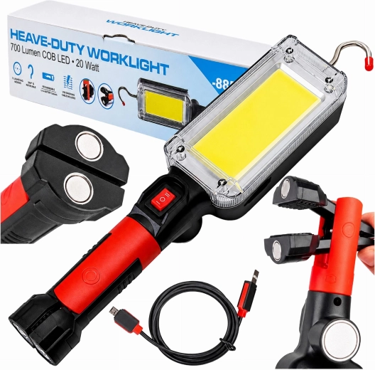 LED warsztatowa lampa inspekcyjna z hakiem i magnesem, 700 lm, 20 W