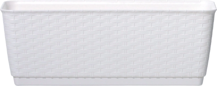 Skrzynka z podstawką Ratolla P 49,2 cm – biały plastikowy donicznik o wyglądzie rattanu
