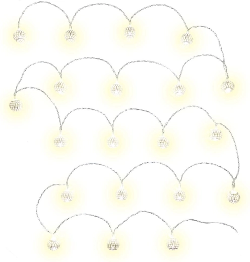 Świąteczny łańcuch świetlny Retlux ze srebrnymi kulami, 20 LED