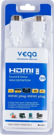 Vega kabel HDMI 3D, pozłacane złącza, 2 m, biały