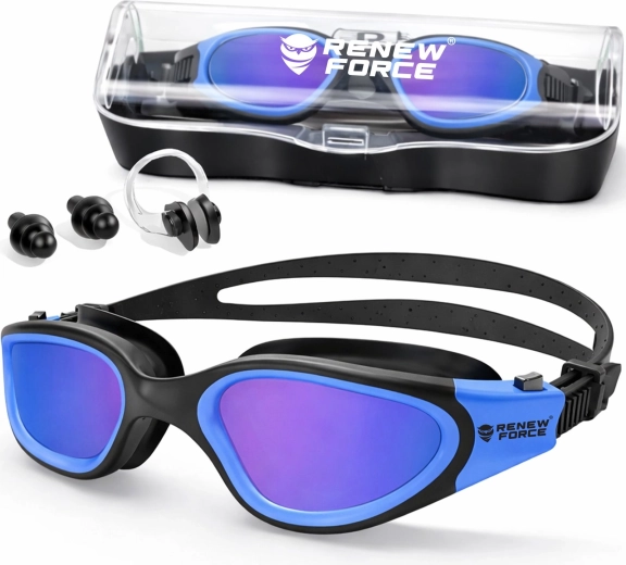 Okulary pływackie z polaryzacją, UV400 i Anti-Fog (niebieskie) - 1 szt.