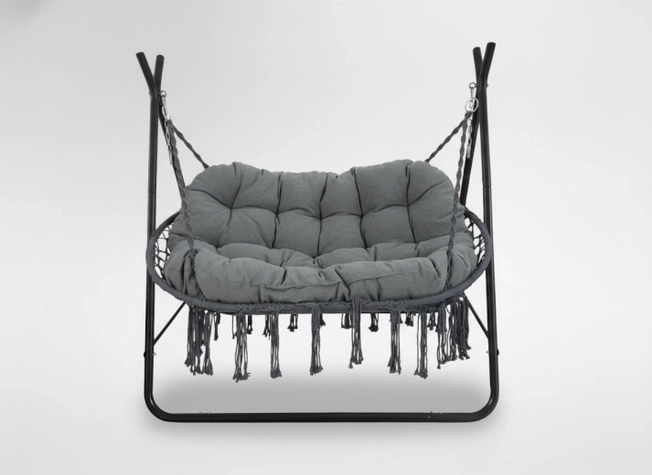 Wiszący fotel bujany dla dwojga Poly – antracytowy stelaż i poduszka