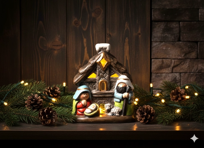 Bożonarodzeniowa szopka domek z podświetleniem LED 10 × 6,6 × 12 cm