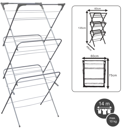 Trzypoziomowa suszarka na pranie Camilla, składana